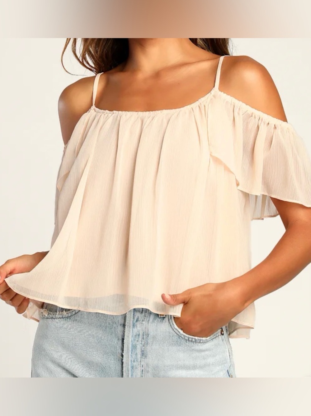 Lulus NWT Got Me Moving blush pink off the shoulder top, XS